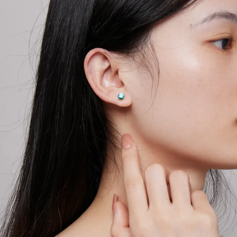 (image for) Pandora Style Green Nano Stud Earrings - BSE831-GN - View 6