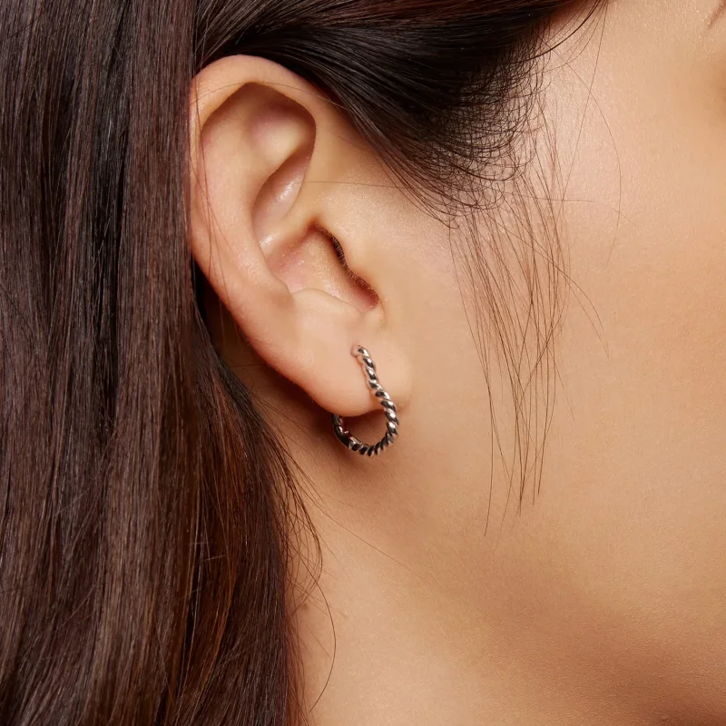 (image for) Pandora Style Heart-Shaped Hoops Earrings - SCE1606 - View 6