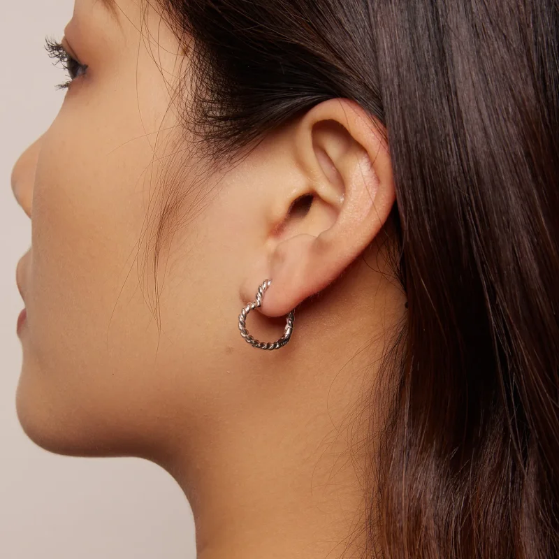 (image for) Pandora Style Heart-Shaped Hoops Earrings - SCE1606 - View 7