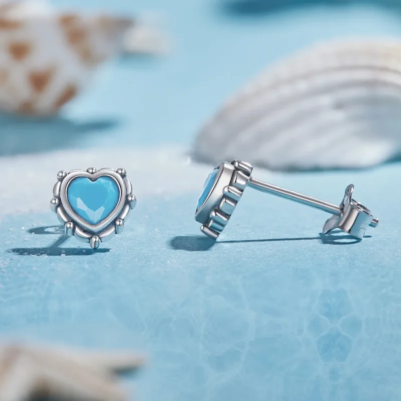 (image for) Pandora Style Heart-Shaped Stud Earrings - SCE1592 - View 3