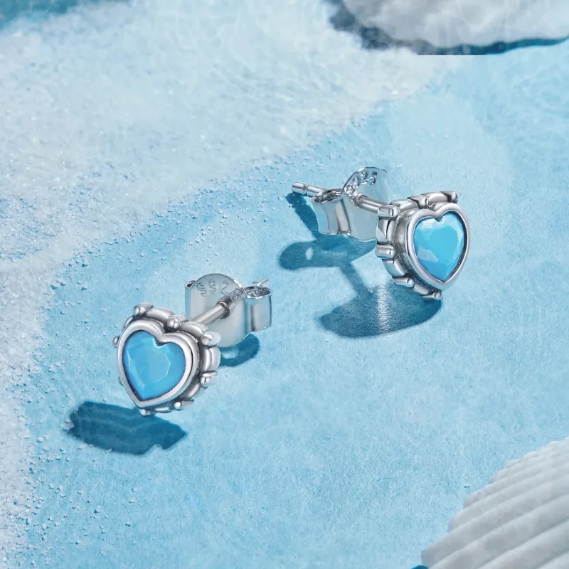 (image for) Pandora Style Heart-Shaped Stud Earrings - SCE1592 - View 4