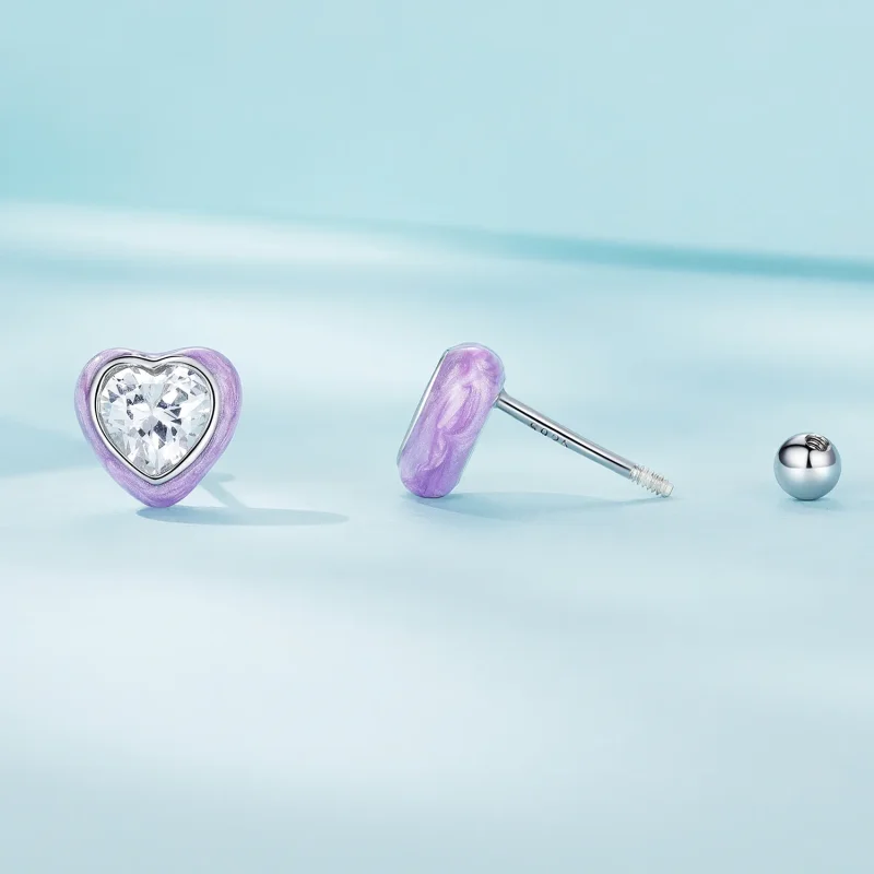 (image for) Pandora Style Heart-Shaped Stud Earrings - SCE1595 - View 2