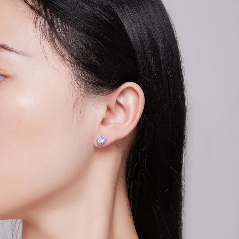 (image for) Pandora Style Heart-Shaped Stud Earrings - SCE1595 - View 5