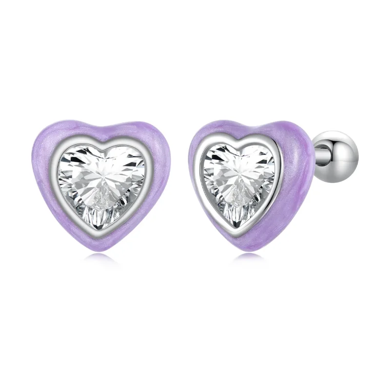 (image for) Pandora Style Heart-Shaped Stud Earrings - SCE1595 - Product Image
