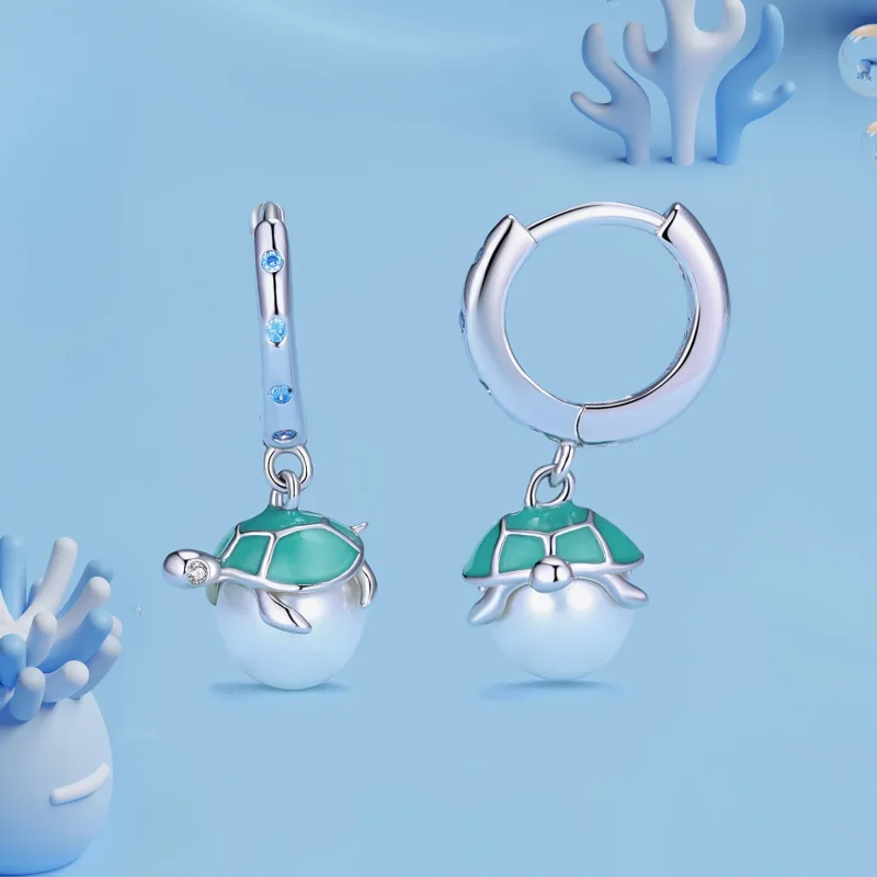 (image for) Pandora-style hoop earrings inspired by the graceful sea turtle - SCE1597 - View 2