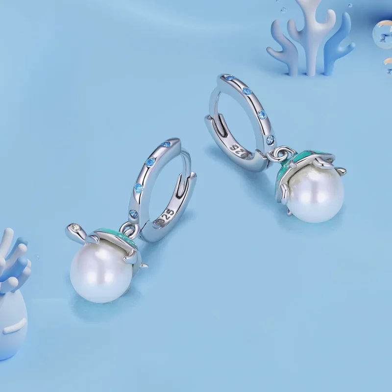 (image for) Pandora-style hoop earrings inspired by the graceful sea turtle - SCE1597 - View 3