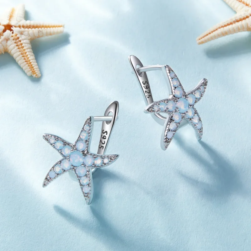 (image for) Pandora style hoops earrings featuring a starfish design - BSE840 - View 2