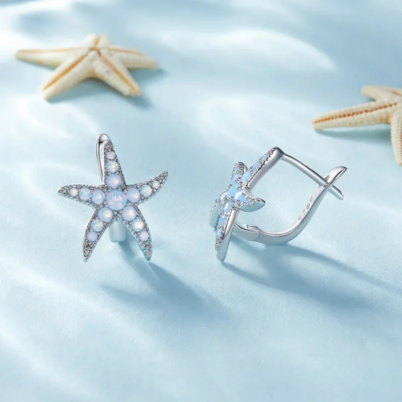 (image for) Pandora style hoops earrings featuring a starfish design - BSE840 - View 3