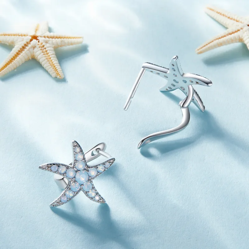(image for) Pandora style hoops earrings featuring a starfish design - BSE840 - View 4