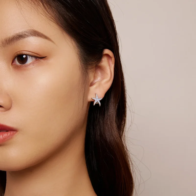 (image for) Pandora style hoops earrings featuring a starfish design - BSE840 - View 6