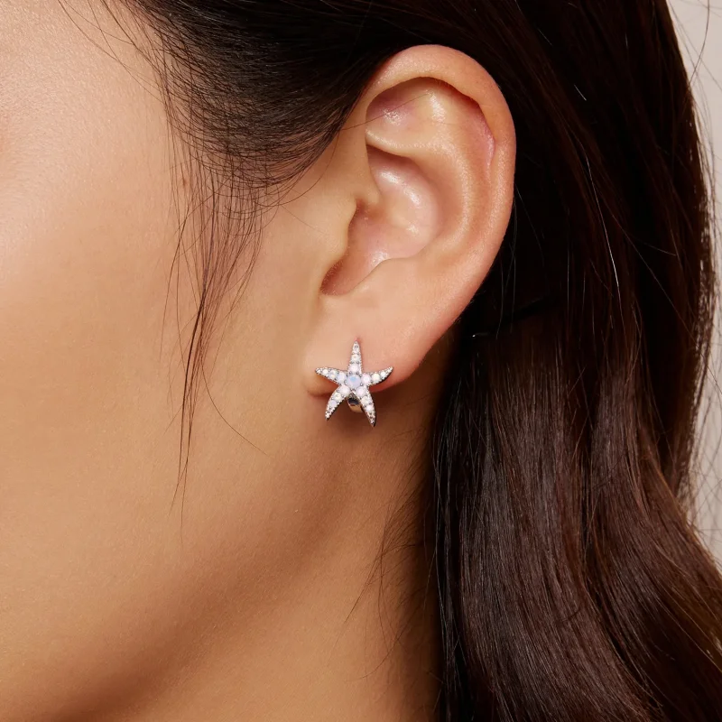 (image for) Pandora style hoops earrings featuring a starfish design - BSE840 - View 7