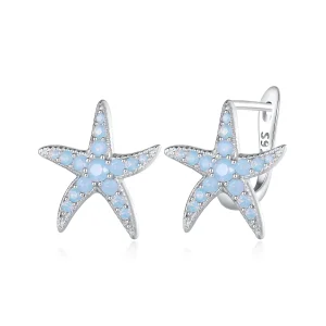 (image for) Pandora style hoops earrings featuring a starfish design - BSE840