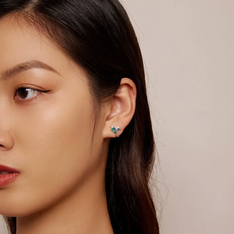 (image for) Pandora Style Hummingbird Stud Earrings - BSE849 - View 6