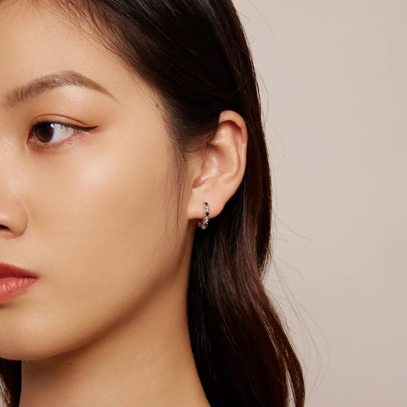 (image for) Pandora Style Iris Hoops Earrings - SCE1605-BK - View 5