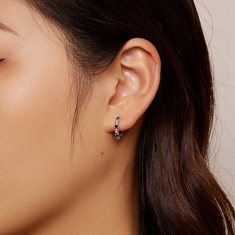 (image for) Pandora Style Iris Hoops Earrings - SCE1605-BK - View 8