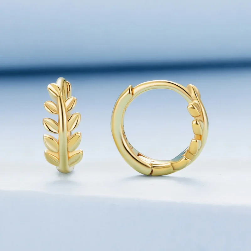 (image for) Pandora Style Leaves Hoops Earrings - BSE500-B - View 2