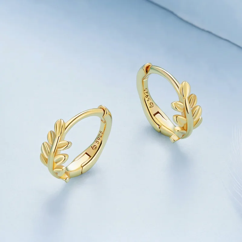 (image for) Pandora Style Leaves Hoops Earrings - BSE500-B - View 3