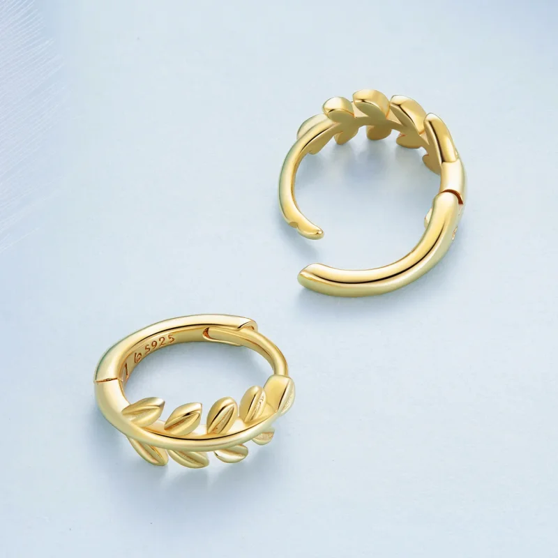 (image for) Pandora Style Leaves Hoops Earrings - BSE500-B - View 4