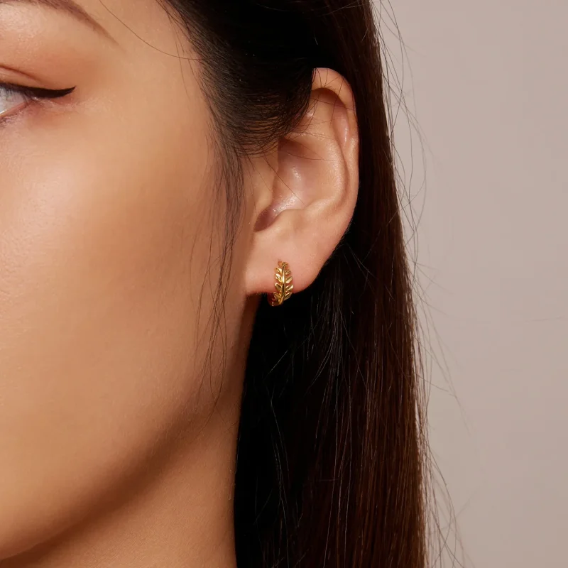 (image for) Pandora Style Leaves Hoops Earrings - BSE500-B - View 5