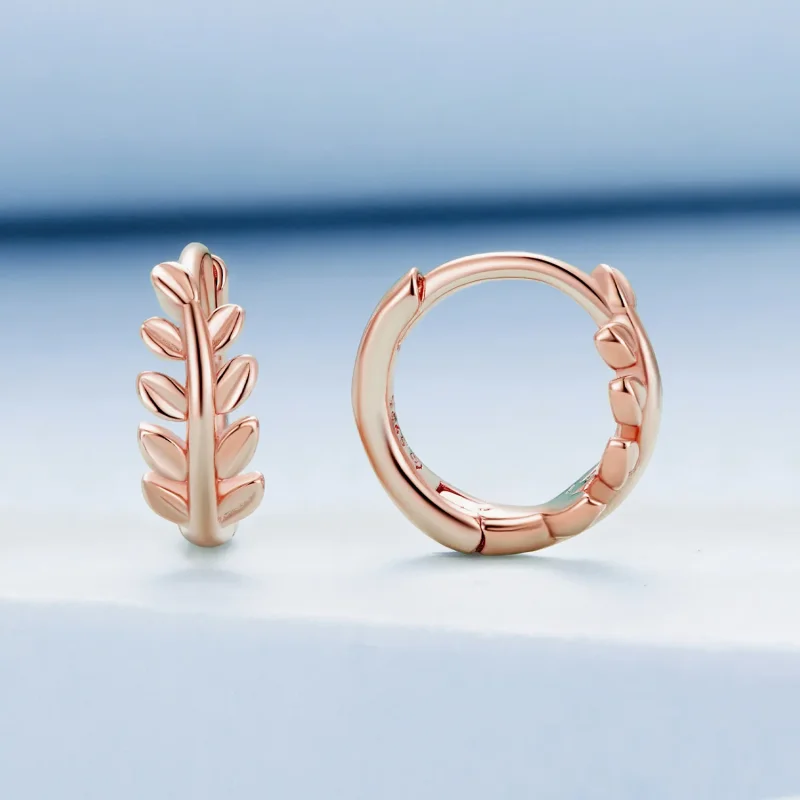 (image for) Pandora Style Leaves Hoops Earrings - BSE500-C - View 2