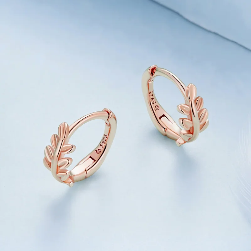 (image for) Pandora Style Leaves Hoops Earrings - BSE500-C - View 3