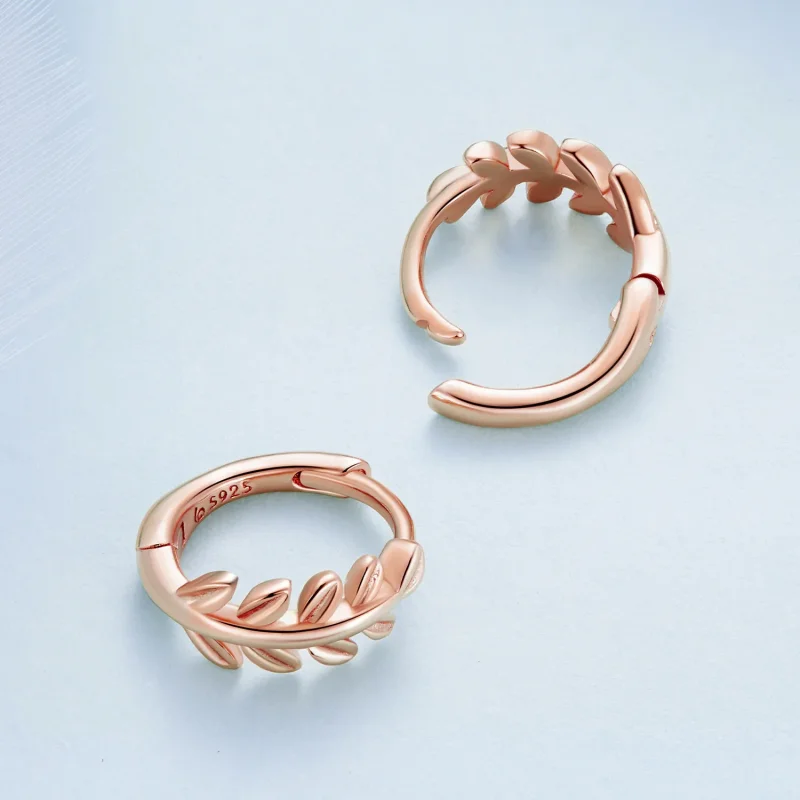 (image for) Pandora Style Leaves Hoops Earrings - BSE500-C - View 4