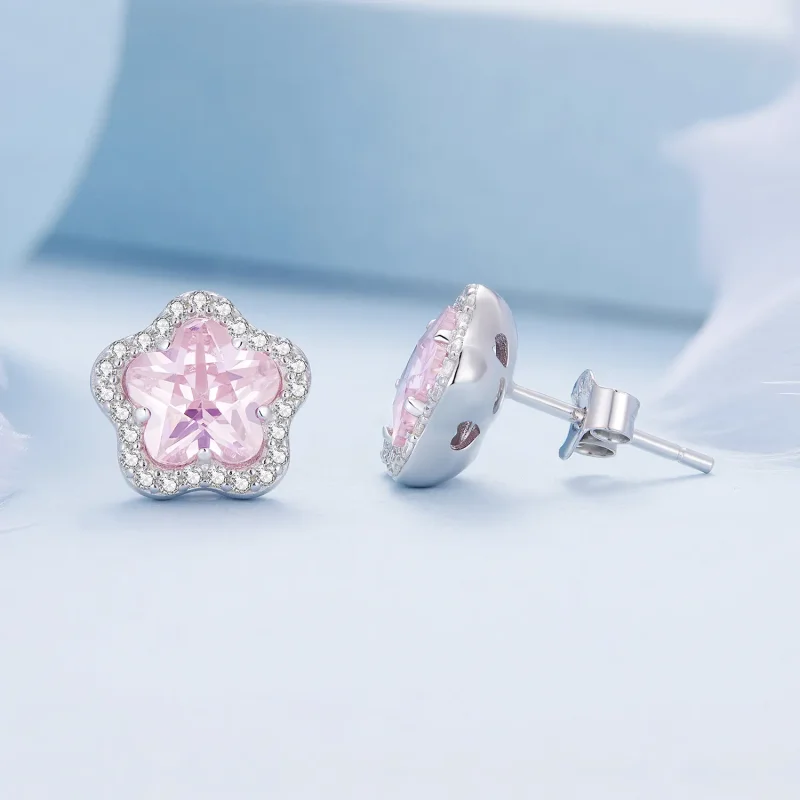 (image for) Pandora-style Little Flower Stud Earrings - BSE850 - View 3