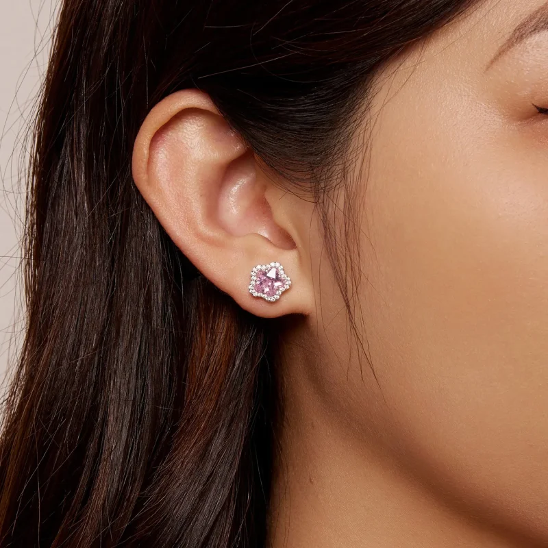 (image for) Pandora-style Little Flower Stud Earrings - BSE850 - View 5