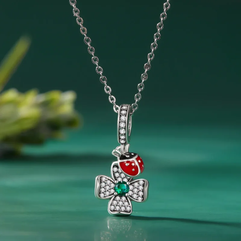 (image for) Pandora Style Lucky Clover Ladybug Pendant Charm - SCC2523 - View 2