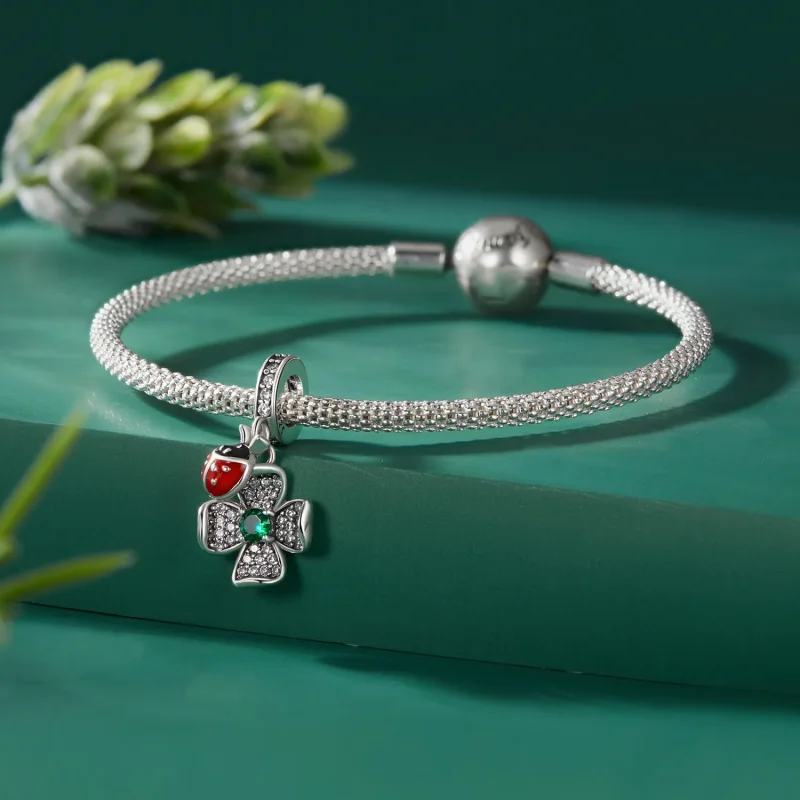 (image for) Pandora Style Lucky Clover Ladybug Pendant Charm - SCC2523 - View 3