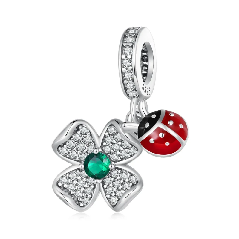 (image for) Pandora Style Lucky Clover Ladybug Pendant Charm - SCC2523 - Product Image
