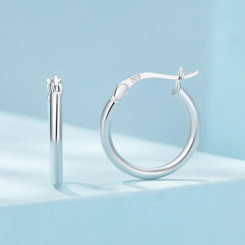 (image for) Pandora Style Medium Circle Hoops Earrings - SCE1608-M - View 2