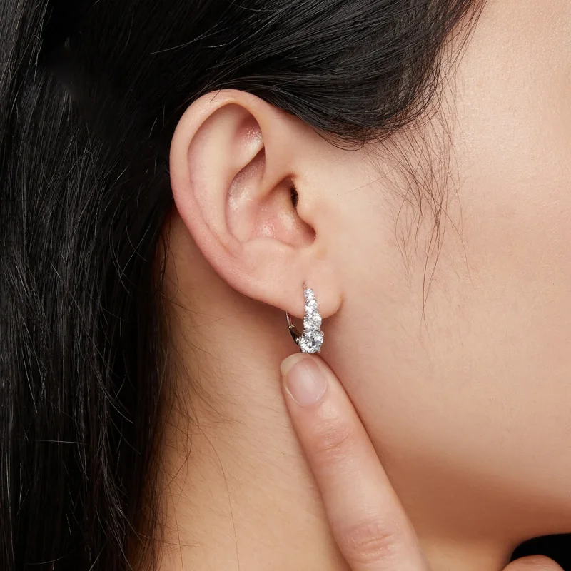 (image for) Pandora Style Moissanite Hoops Earrings - MSE023 - View 5