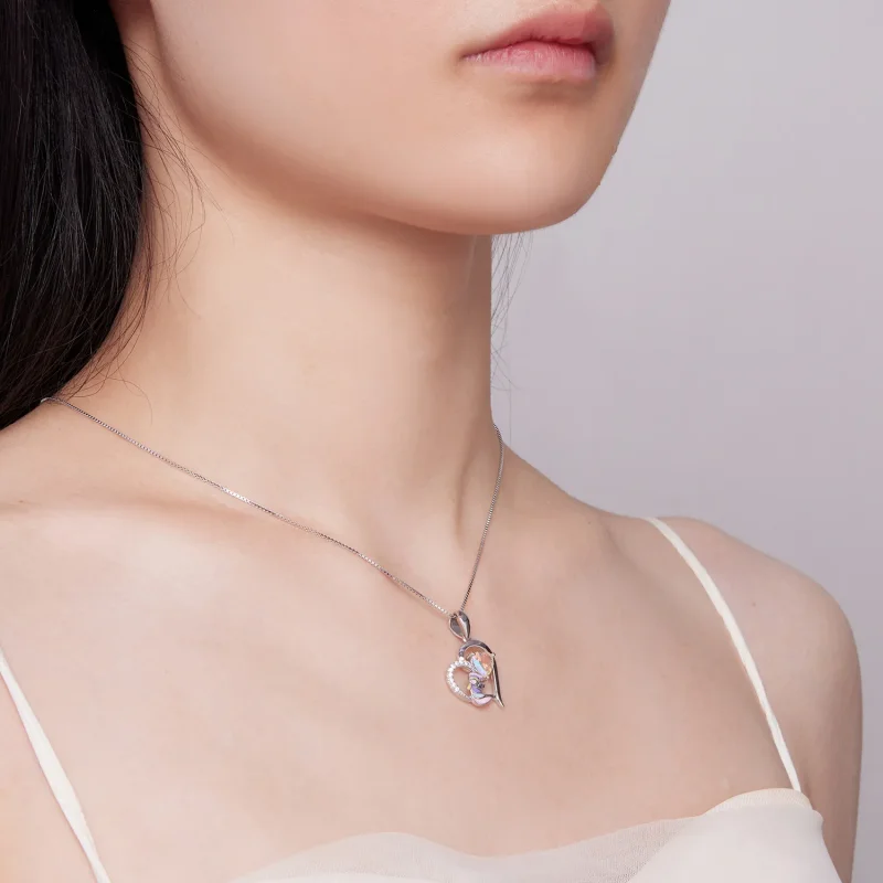 (image for) Pandora Style Necklace with Delicate Unicorn Heart - BSN328 - View 6