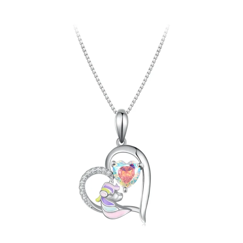 (image for) Pandora Style Necklace with Delicate Unicorn Heart - BSN328 - Product Image