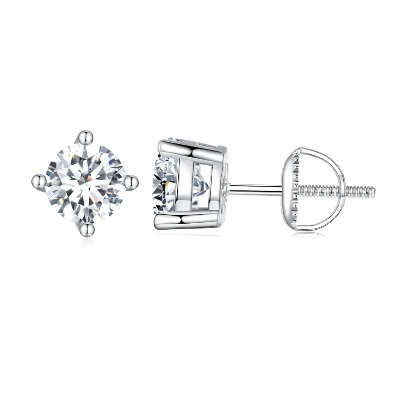 (image for) Pandora Style One Carat Four Claw Moissanite Stud Earrings - MSE003-L - Product Image