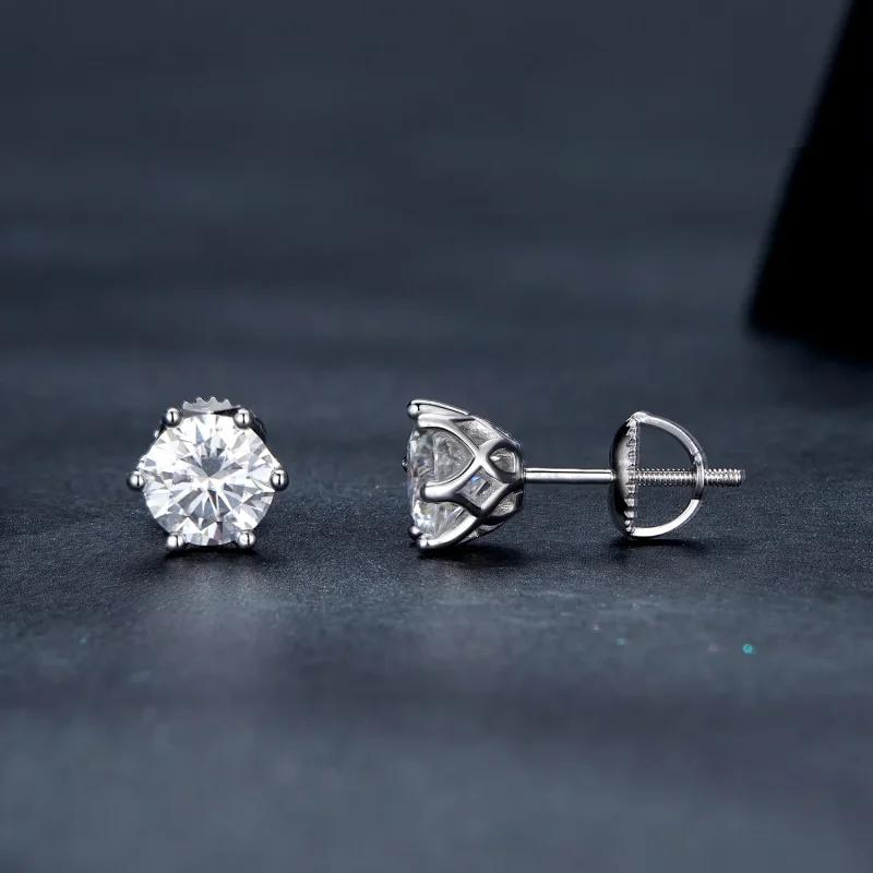 (image for) Pandora Style One Carat Four Claw Moissanite Stud Earrings - MSE004-L - View 3