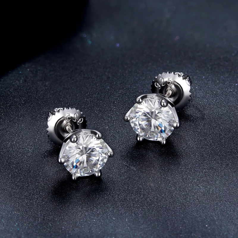(image for) Pandora Style One Carat Four Claw Moissanite Stud Earrings - MSE004-L - View 4