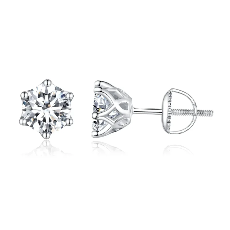 (image for) Pandora Style One Carat Four Claw Moissanite Stud Earrings - MSE004-L - Product Image