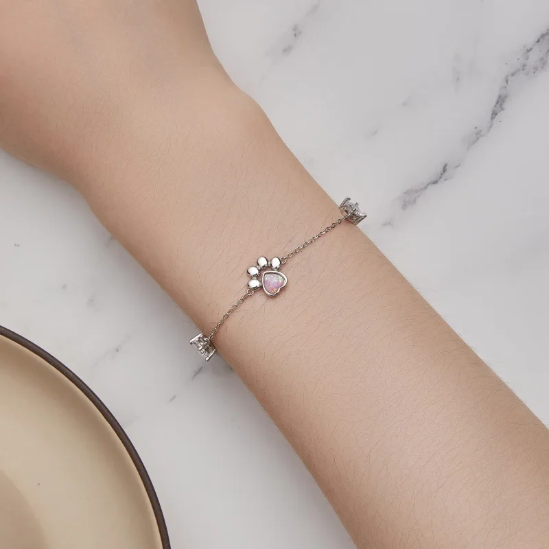 (image for) Pandora Style Opal Paw Print Bracelet - SCB256 - View 6