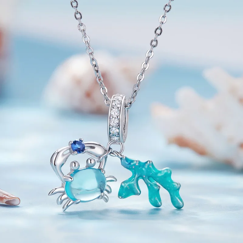 (image for) Pandora style pendant charm inspired by the beauty of a crab and seaweed - SCC25 - View 2