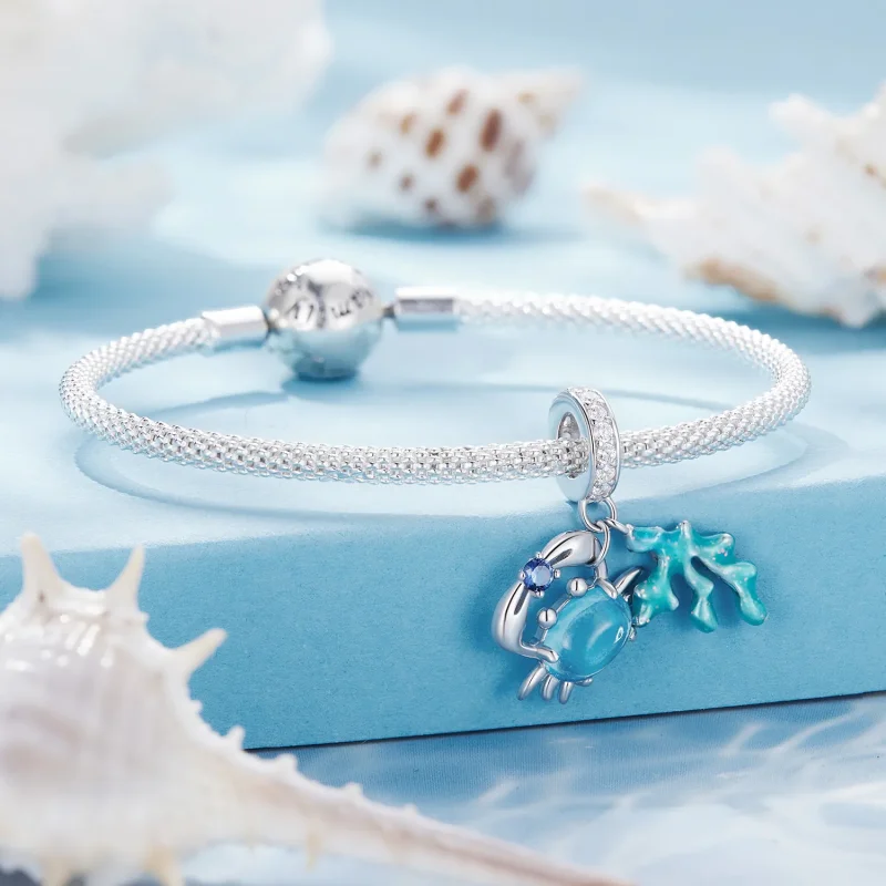 (image for) Pandora style pendant charm inspired by the beauty of a crab and seaweed - SCC25 - View 3