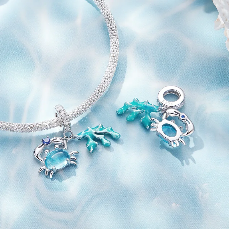 (image for) Pandora style pendant charm inspired by the beauty of a crab and seaweed - SCC25 - View 4