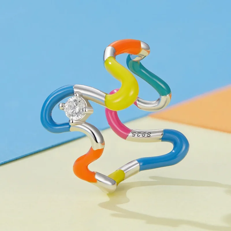 (image for) Pandora Style Rainbow Irregular Ring - SCR940 - View 2