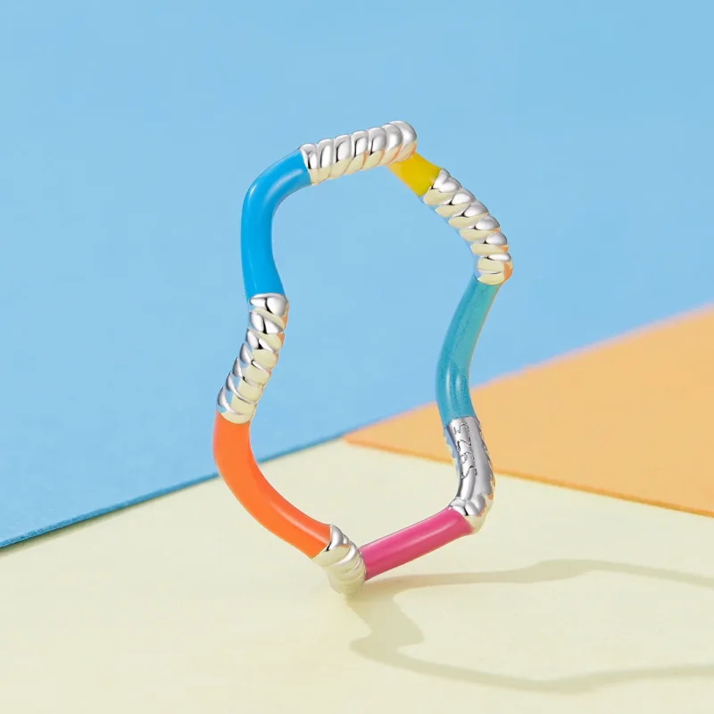(image for) Pandora Style Rainbow Wavy Irregular Ring - SCR941 - View 2