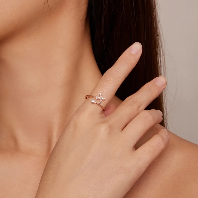 (image for) Pandora Style Rose Gold Distance Open Ring - SCR623-C - View 4