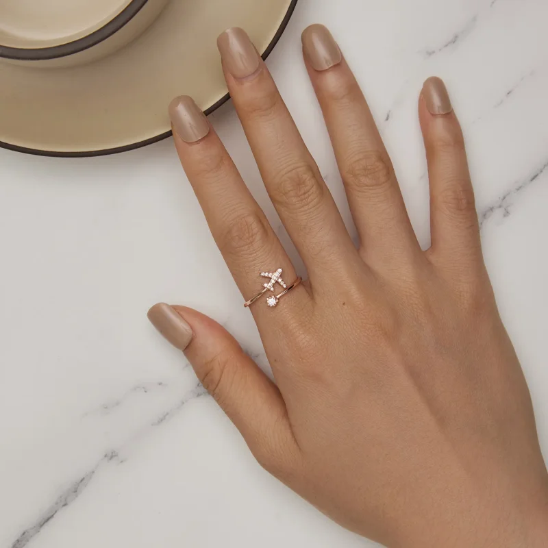 (image for) Pandora Style Rose Gold Distance Open Ring - SCR623-C - View 5