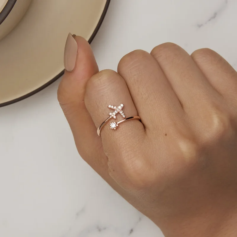 (image for) Pandora Style Rose Gold Distance Open Ring - SCR623-C - View 6