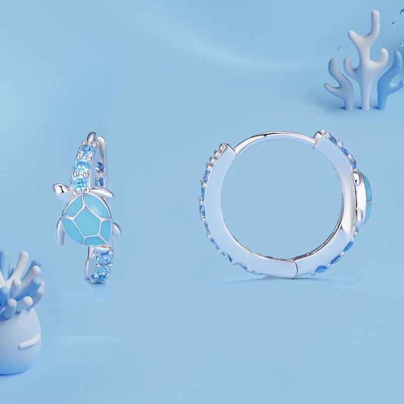 (image for) Pandora Style Sea Turtle Hoops Earrings - SCE1596 - View 2