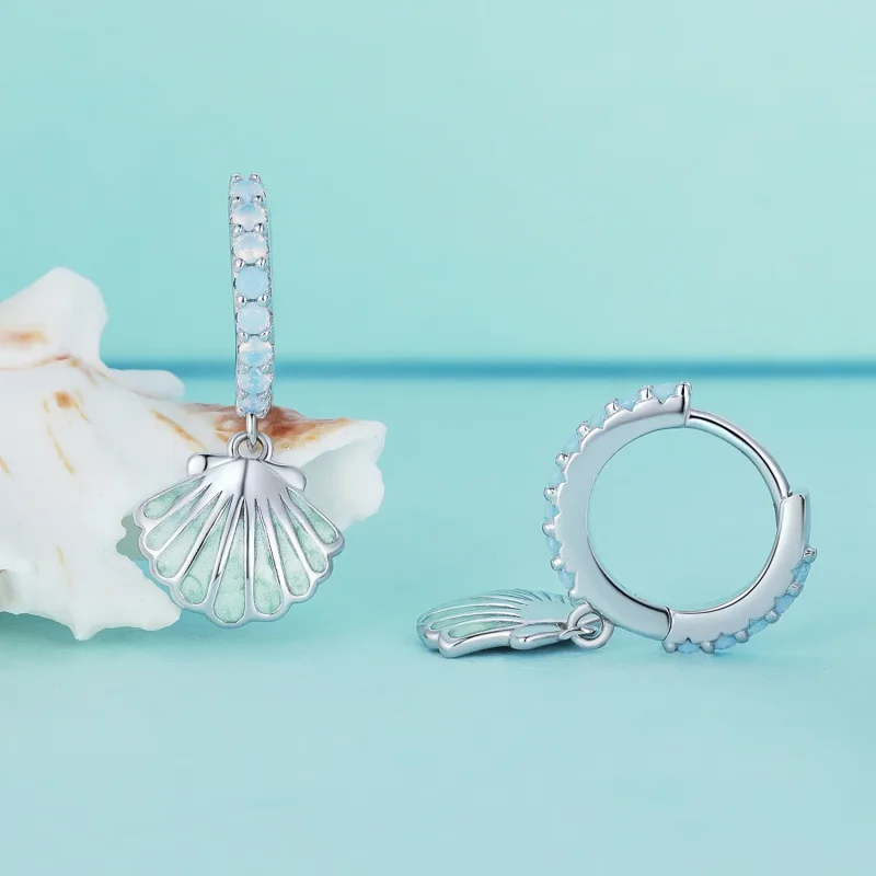 (image for) Pandora Style Shell Hoops Earrings - BSE842 - View 2